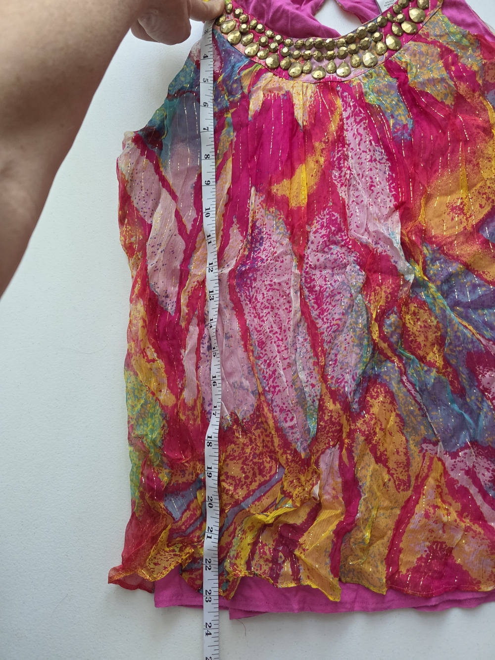 Cache Pink Multicolor Sleeveless Top with Gold Accent - Picture 5 of 5